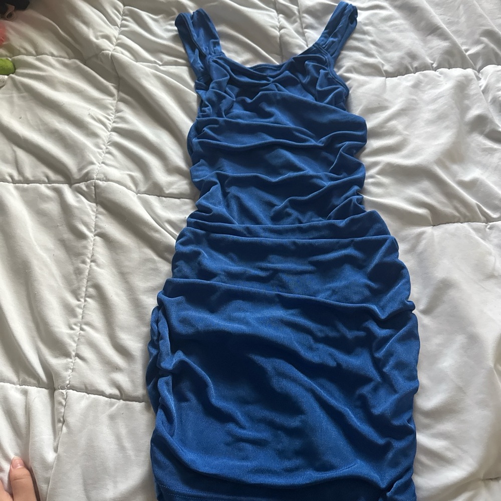 Source Unknown Vibrant Blue Ruched Mini Dress